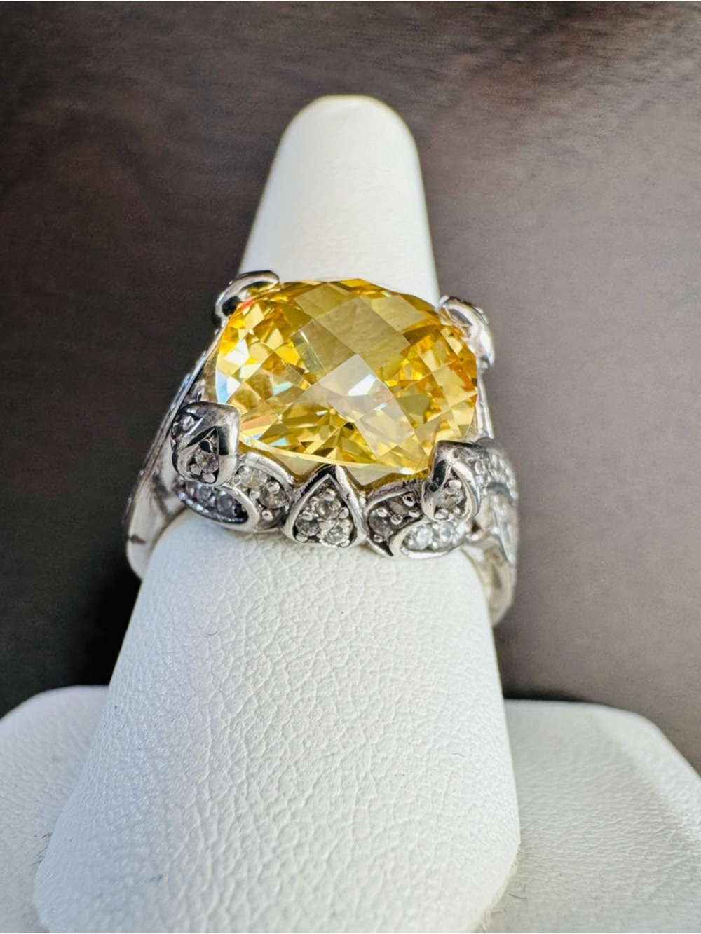 Vintage Sterling Silver Citrine Statement Ring size 10 - Picture 5 of 7